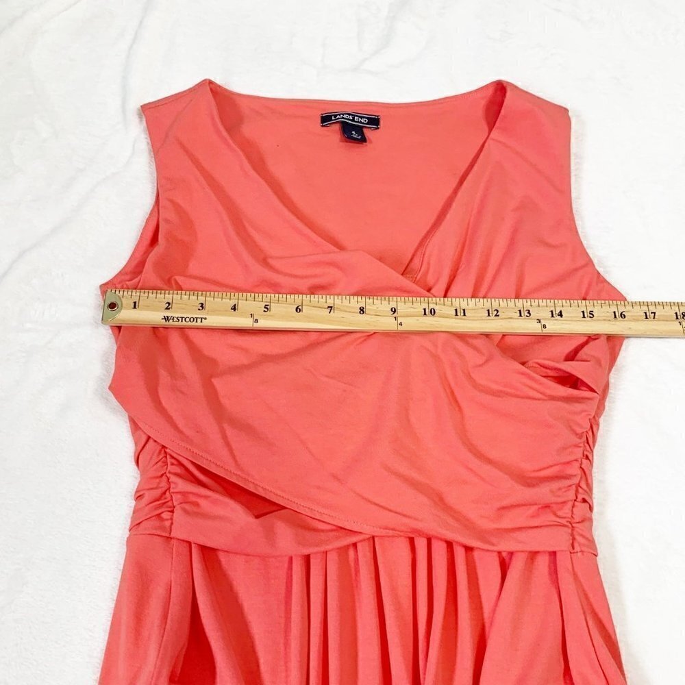 Lands' End Women Coral Pima Cotton Modal Surplice Ruched Sleeveless Dress Size S - Picture 9 of 10